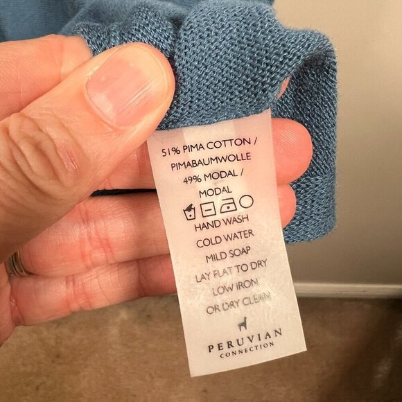 Peruvian Connection Pima Cotton Sweater Tunic Size Small Blue Dolman Sleeve - Picture 7 of 7